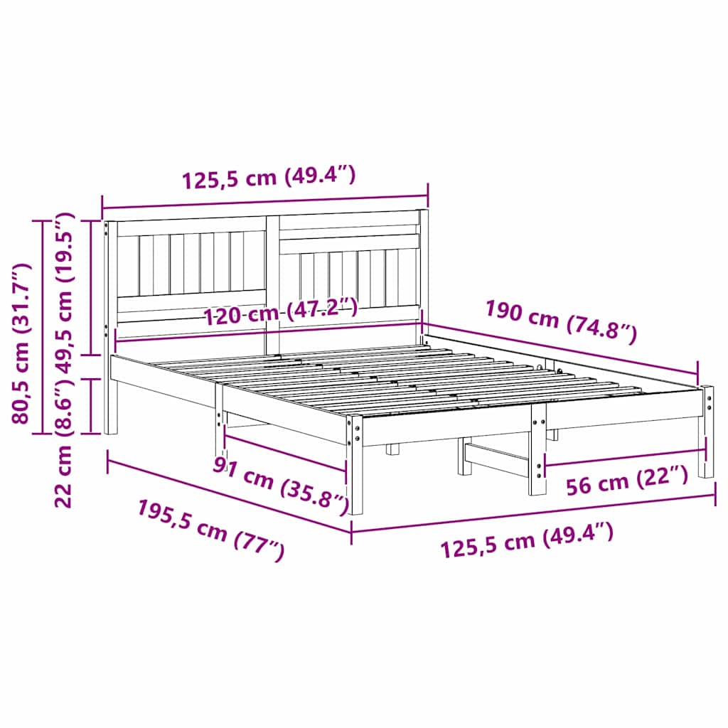 Bettrahmen Wachsbraun 120 x 190 cm Massives Kiefernholz