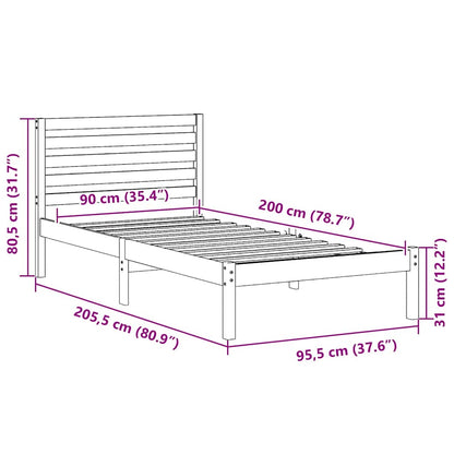 Bettrahmen mit Kopfteil Weiß 90 x 200 cm Massives Kiefernholz