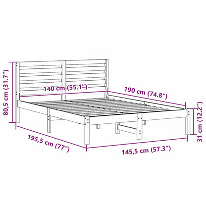 Bettrahmen Wachsbraun 140 x 190 cm Massives Kiefernholz