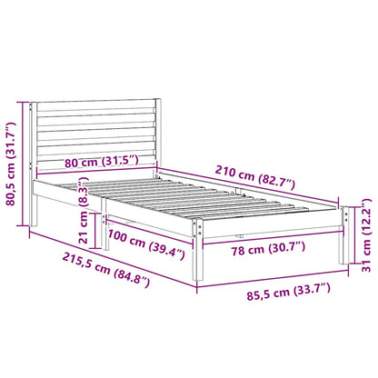 Bettrahmen mit Kopfteil Braun 80 x 210 cm Massives Kiefernholz