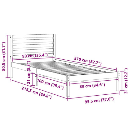 Bettrahmen mit Kopfteil Braun 90 x 210 cm Massives Kiefernholz