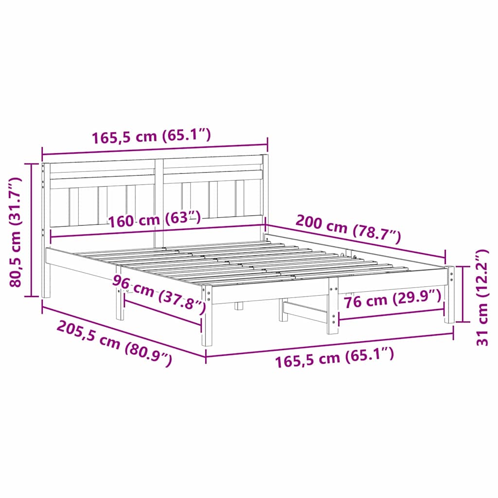 Bettrahmen Braun 160 x 200 cm Massives Kiefernholz