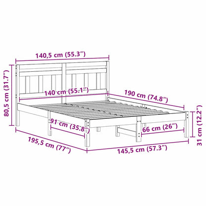Bettrahmen Braun 140 x 190 cm Massives Kiefernholz