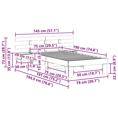 Bettrahmen mit Kopfteil Weiß 75 x 190 cm Massives Kiefernholz