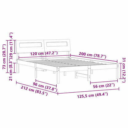 Bettrahmen Wachsbraun 120 x 200 cm Massives Kiefernholz