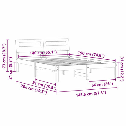 Bettrahmen mit Kopfteil Braun 140 x 190 cm Massives Kiefernholz