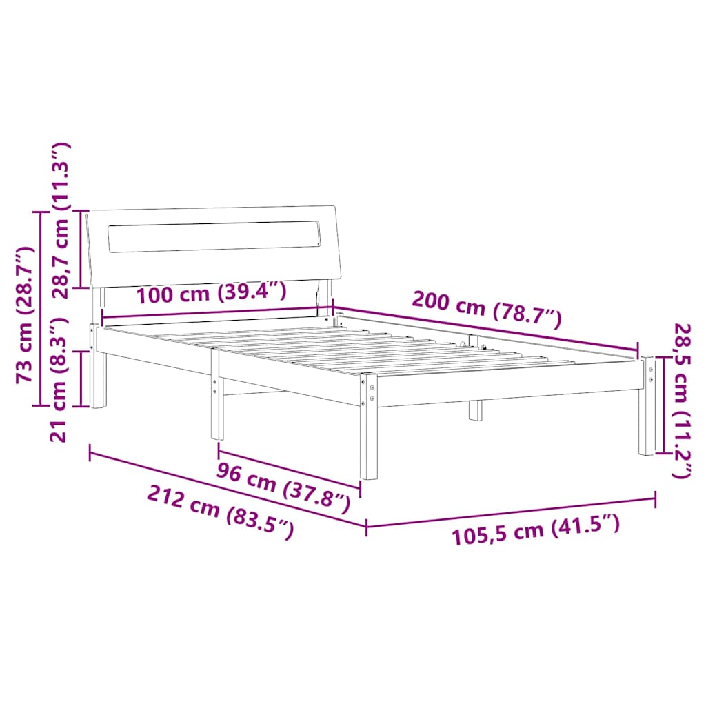 Bettrahmen Wachsbraun 100 x 200 cm Massives Kiefernholz
