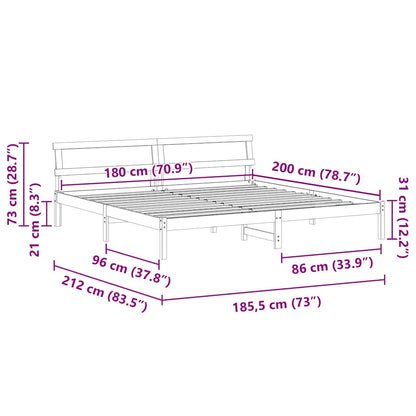 Bettrahmen mit Kopfteil Braun 180 x 200 cm Massives Kiefernholz