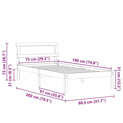 Bettrahmen mit Kopfteil Braun 75 x 190 cm Massives Kiefernholz
