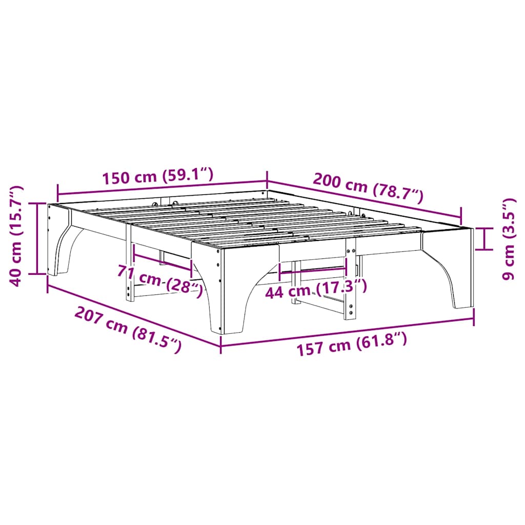 Bettrahmen Braun 150 x 200 cm Massives Kiefernholz