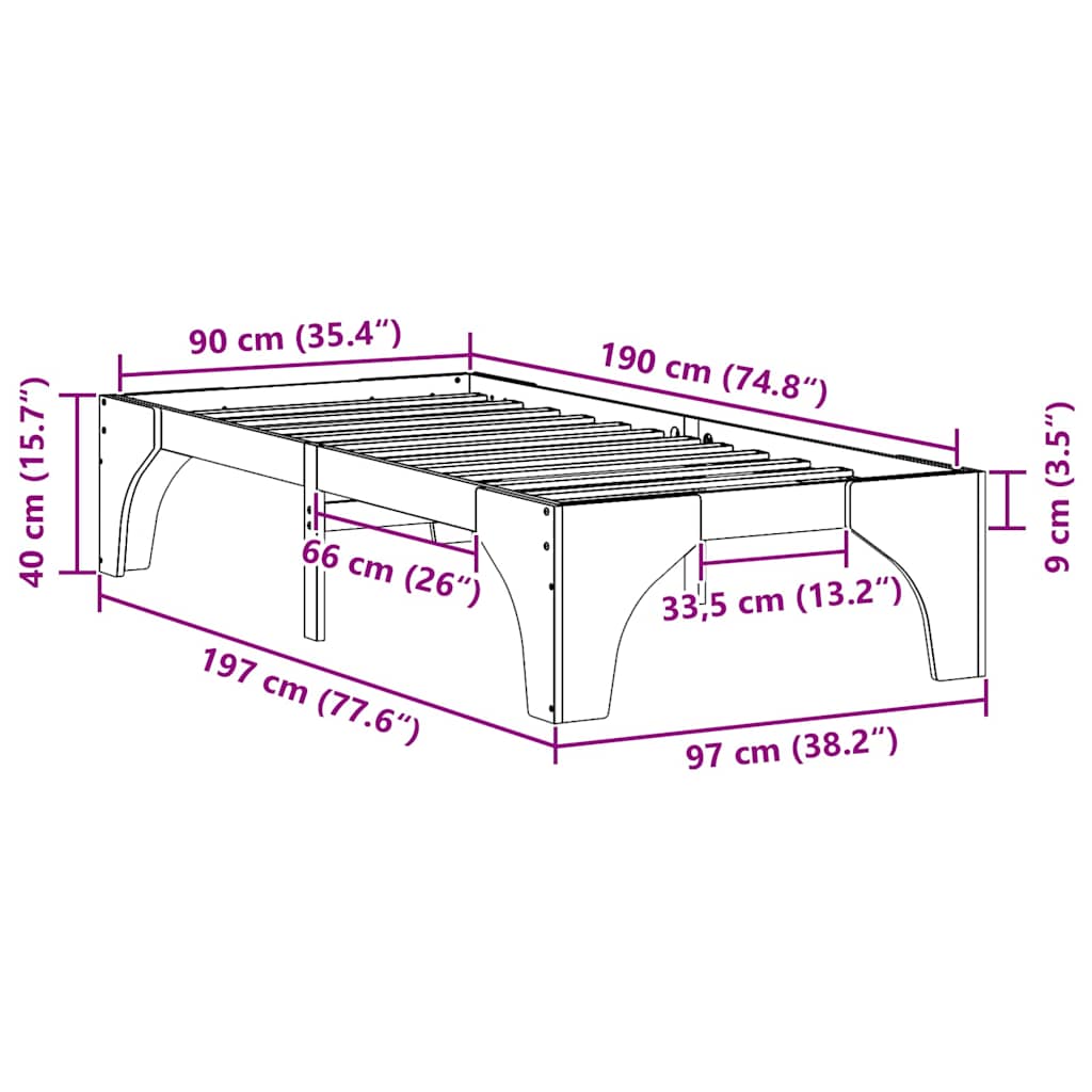 Bettrahmen Braun 90 x 190 cm Massives Kiefernholz