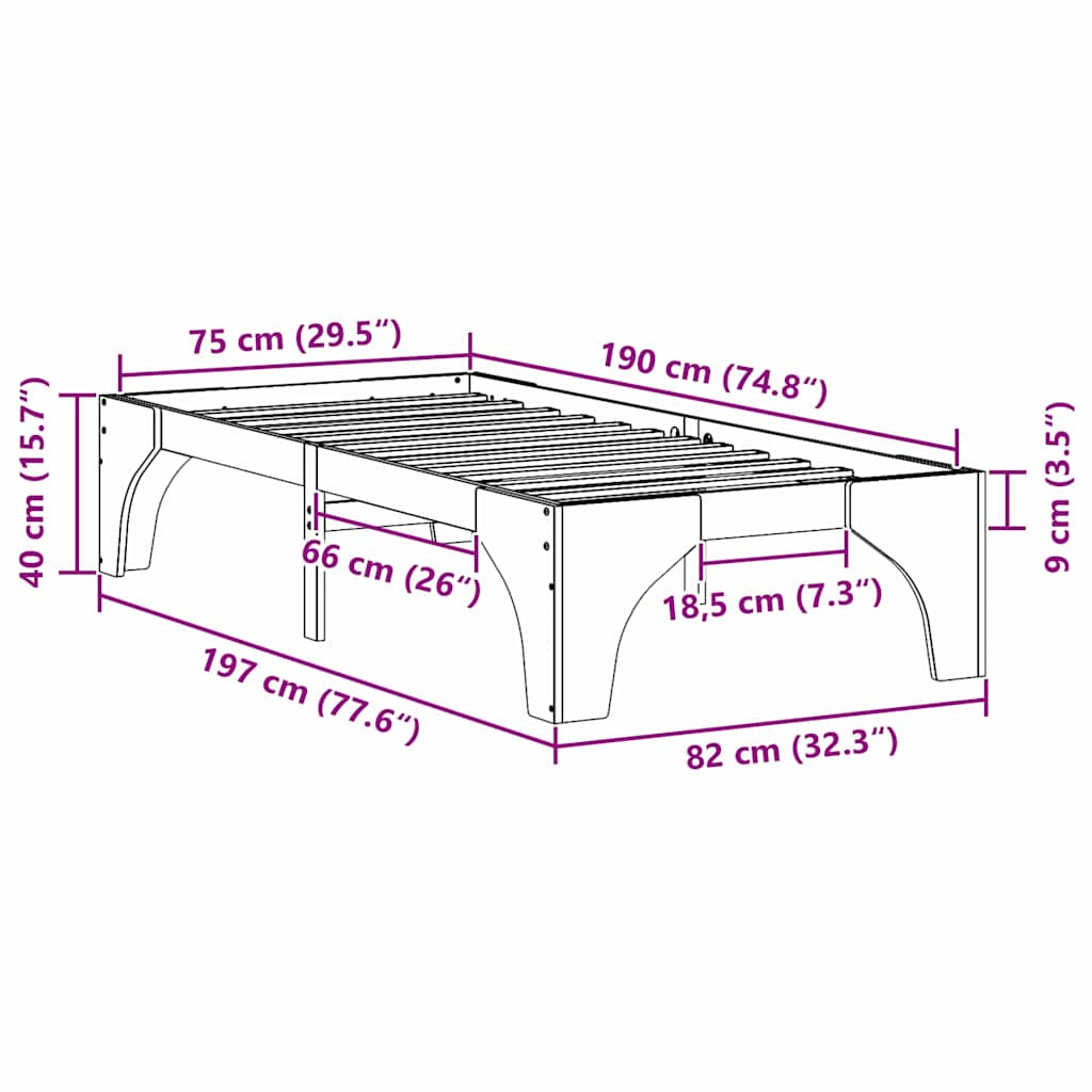 Bettrahmen Braun 75 x 190 cm Massives Kiefernholz