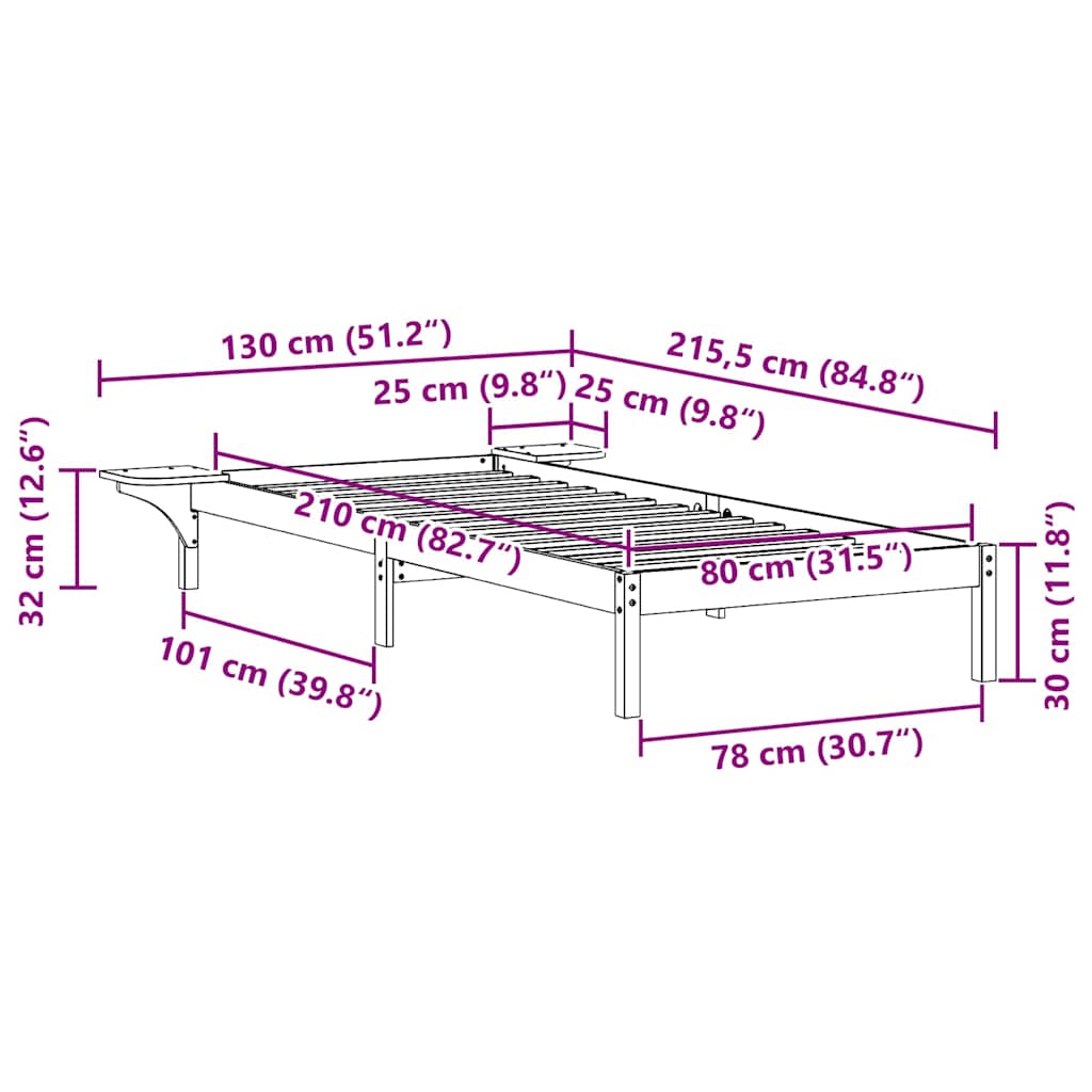 Bettgestell mit Nachttischen Weiß 80 x 210 cm