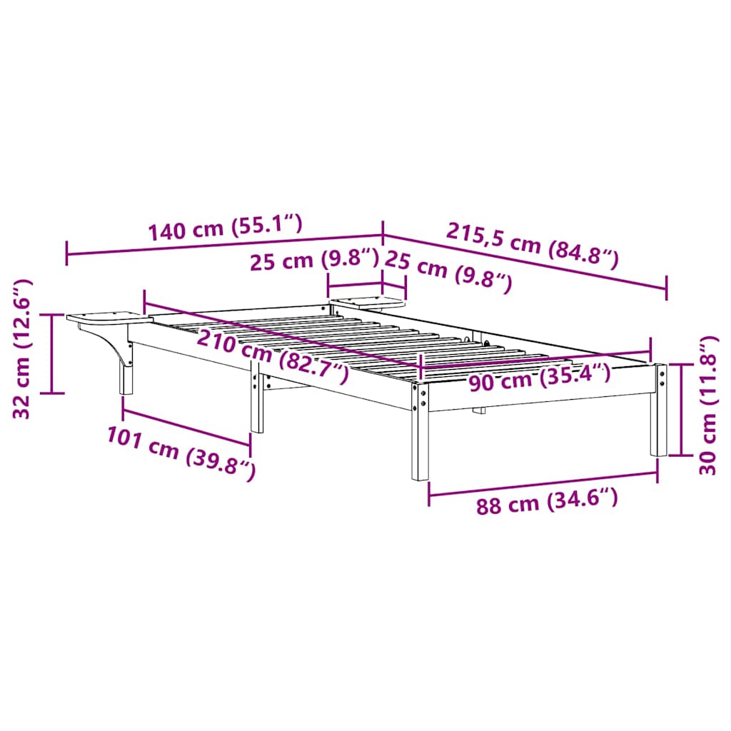 Bettgestell mit Nachttischen Weiß 90 x 210 cm