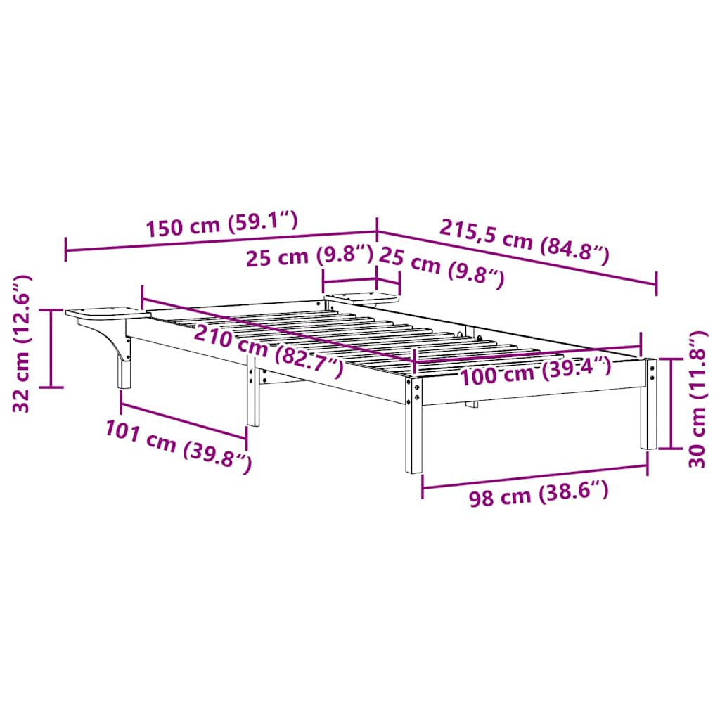Bettgestell mit Nachttischen Natur 100 x 210 cm