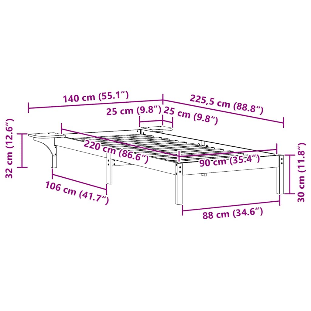Bettgestell mit Nachttischen Natur 90 x 220 cm