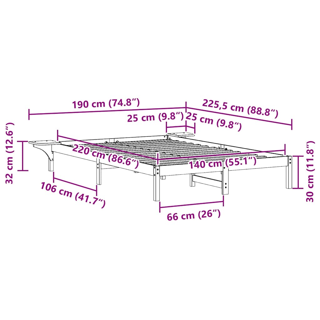 Bettgestell mit Nachttischen Natur 140 x 220 cm