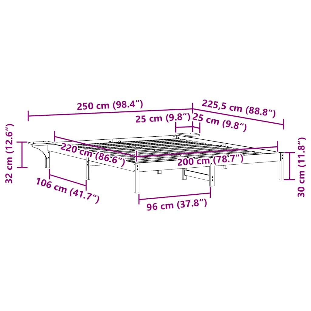 Bettgestell mit Nachttischen Wachsbraun 200 x 220 cm