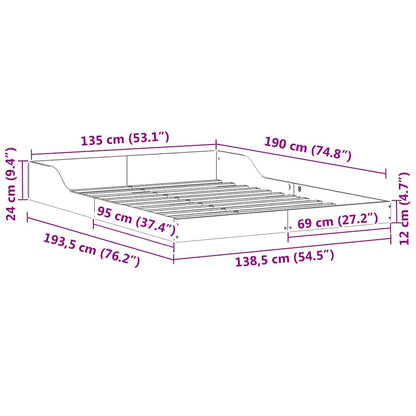 Bettrahmen Weiß 135 x 190 cm Massives Kiefernholz