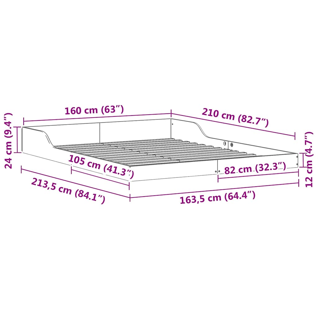 Bettrahmen Weiß 160 x 210 cm Massives Kiefernholz