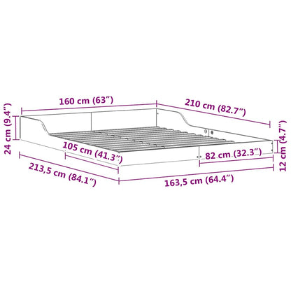 Bettrahmen Weiß 160 x 210 cm Massives Kiefernholz