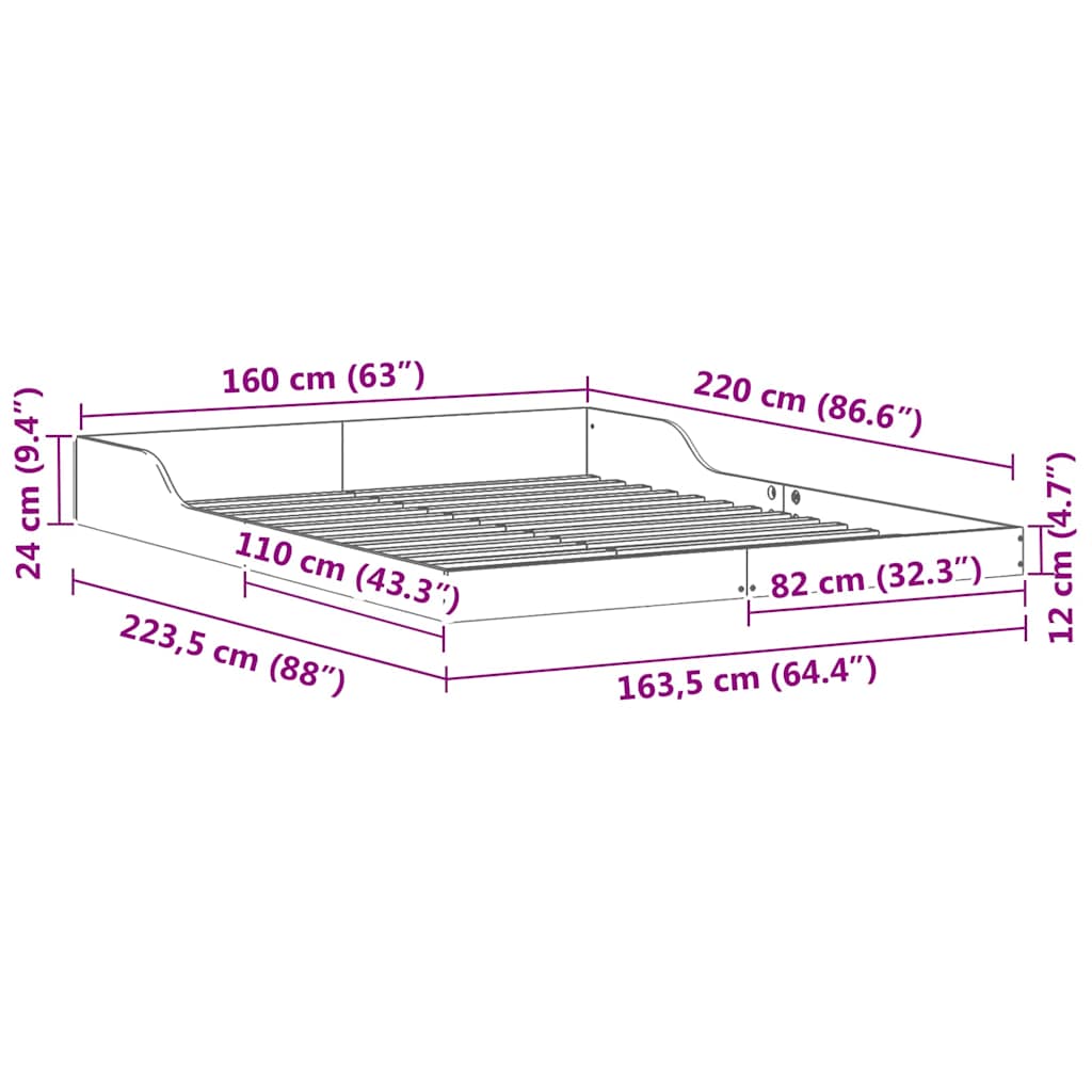 Bettrahmen Weiß 160 x 220 cm Massives Kiefernholz