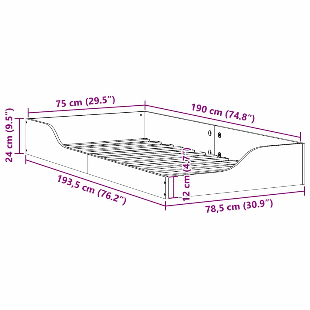 Bettrahmen Wachsbraun 75 x 190 cm Massives Kiefernholz
