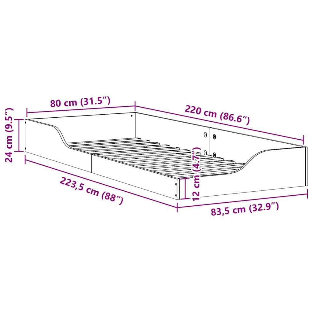 Bettrahmen Braun 80 x 220 cm Massives Kiefernholz
