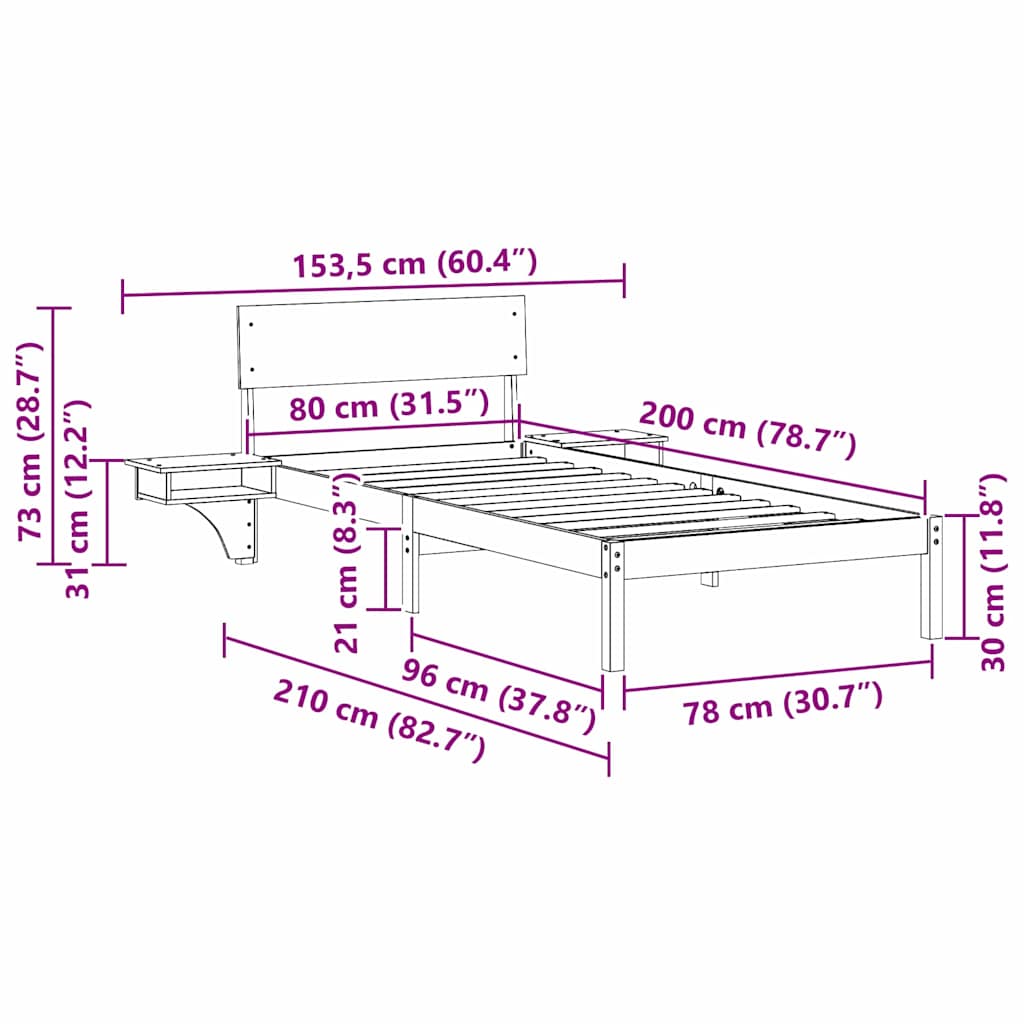Bettrahmen Wachsbraun 80 x 200 cm Massives Kiefernholz
