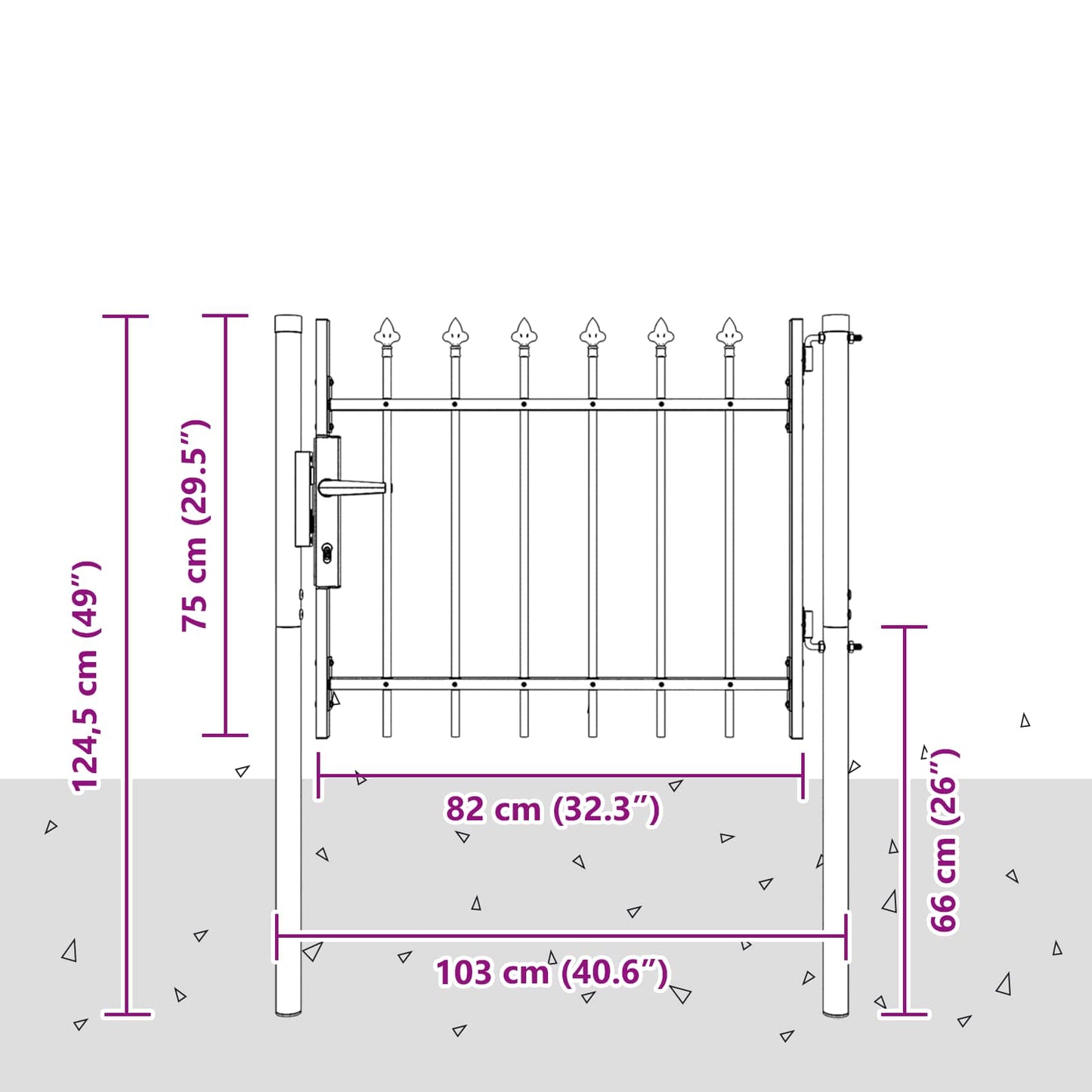 Zauntor mit Schloss Grau 103 x 250 cm Pulverbeschichteter Stahl