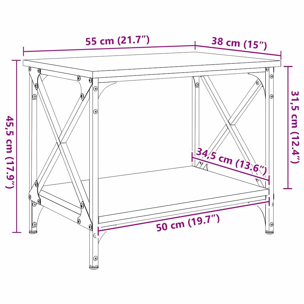 Beistelltisch Schwarz Eichen-Optik 55 x 38 x 45 cm