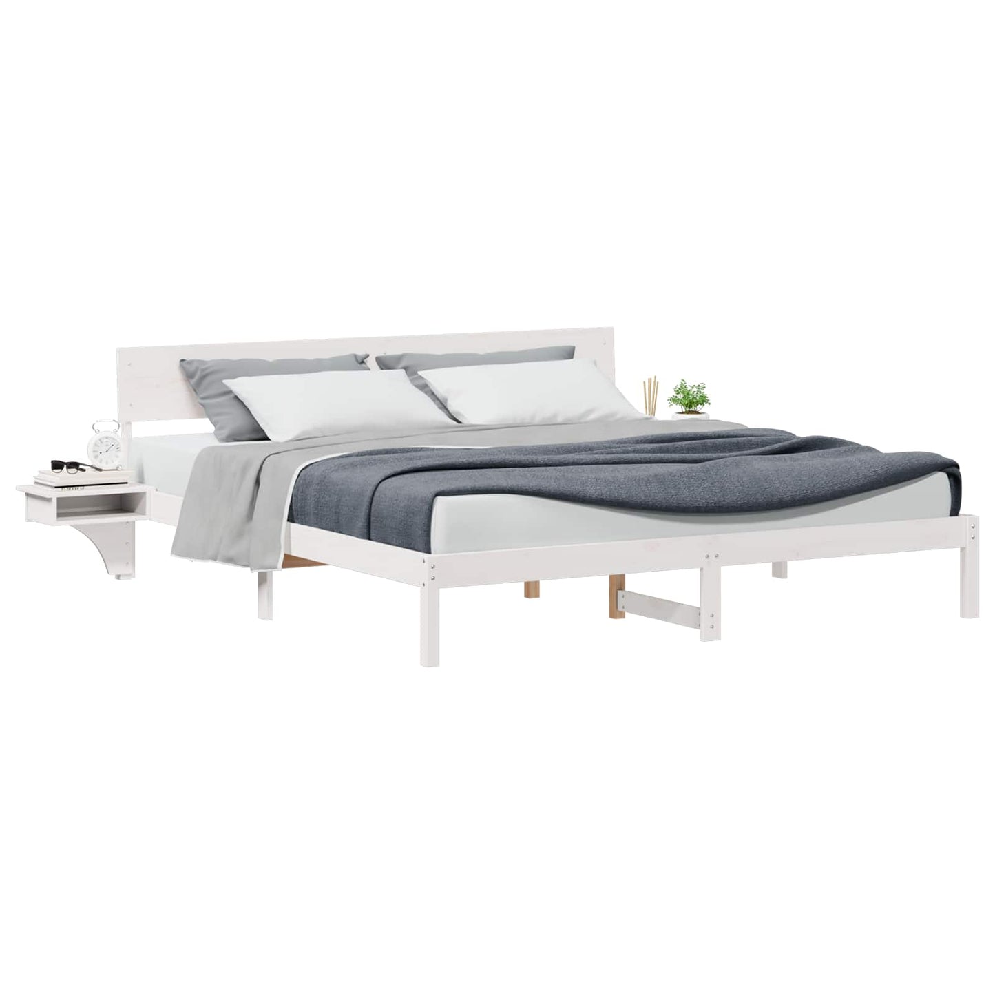 Bettrahmen mit Kopfteil Weiß 200 x 200 cm Massives Kiefernholz