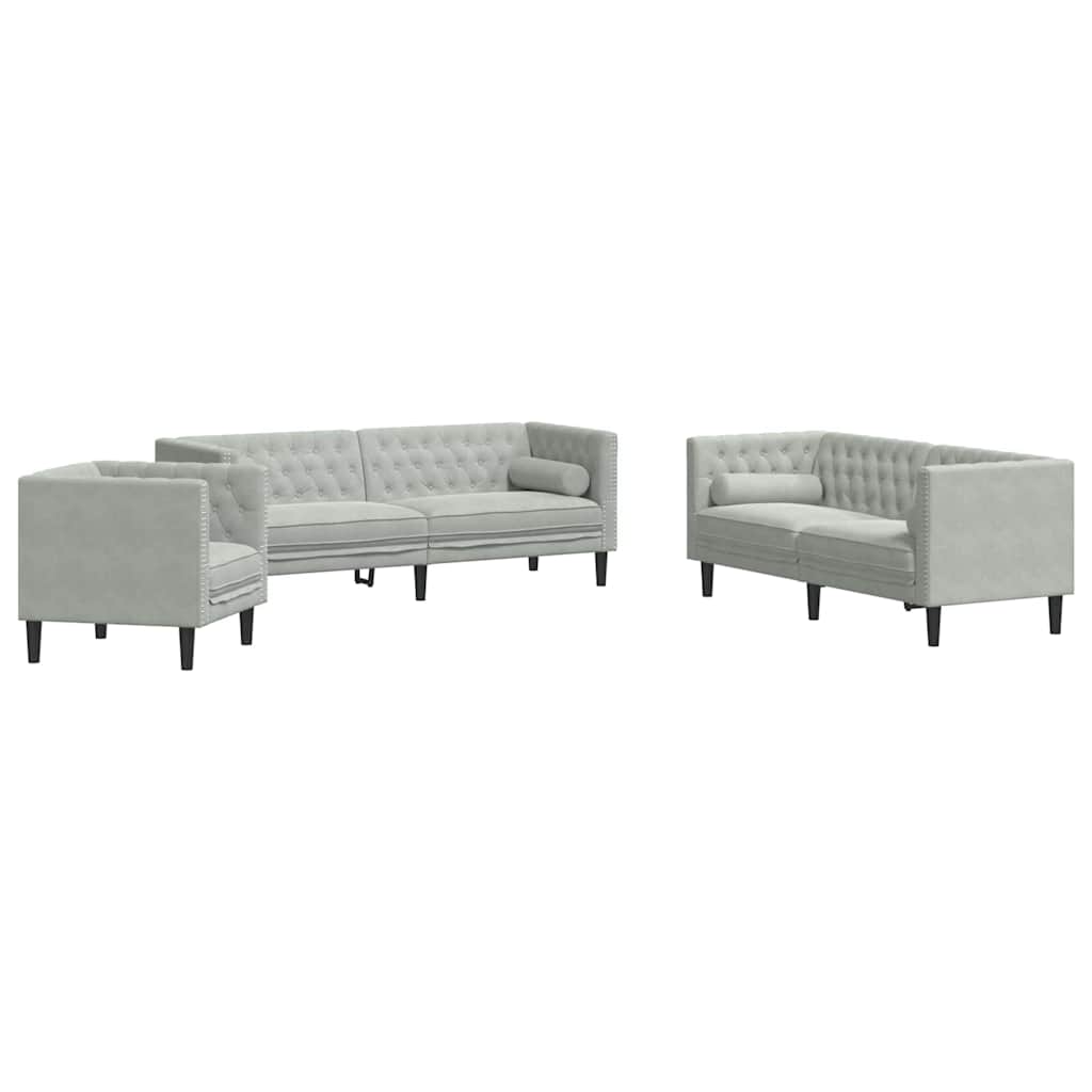Wohnzimmer Couch 3 pcs Hellgrau 194 x 74,5 x 70,5 cm Samt