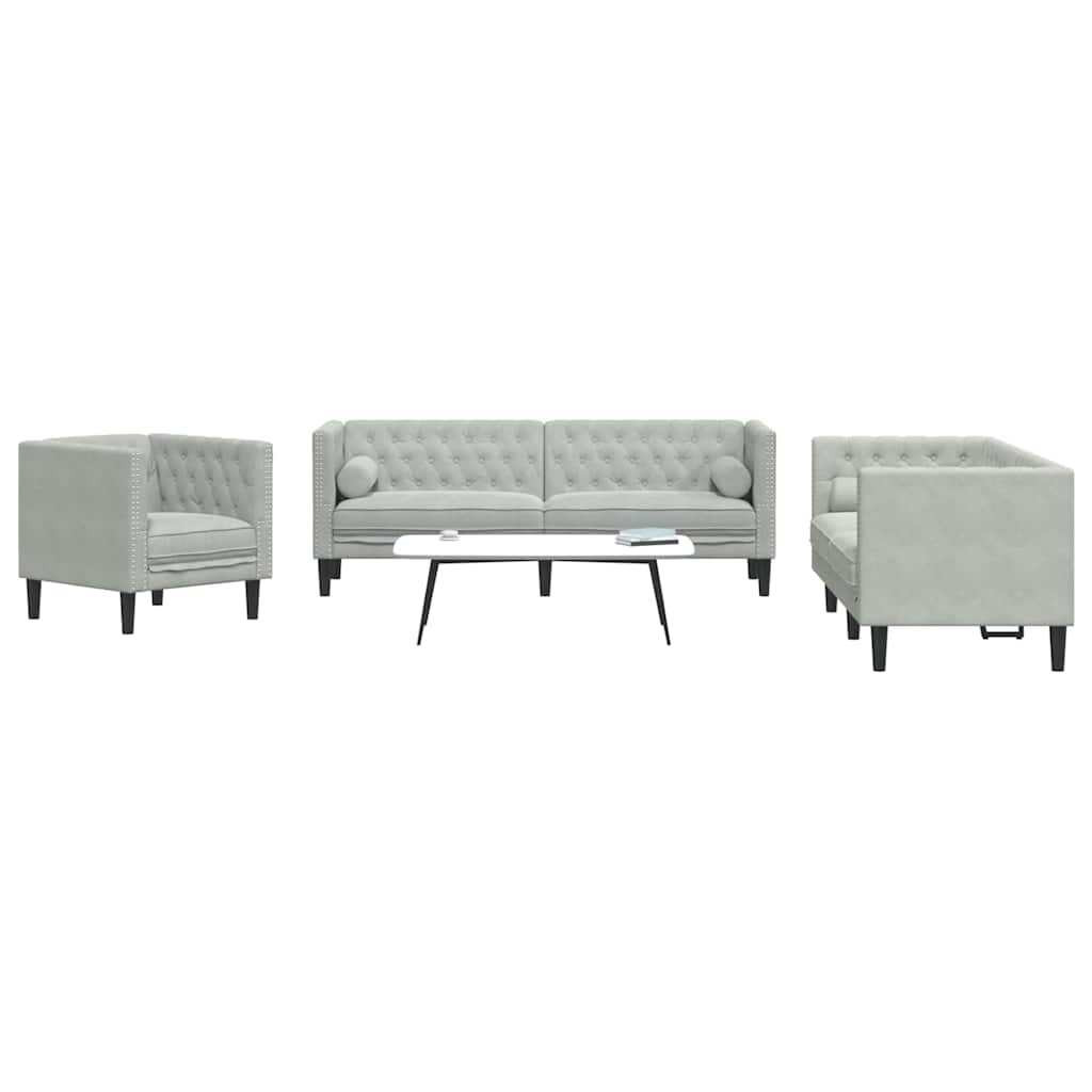 Wohnzimmer Couch 3 pcs Hellgrau 194 x 74,5 x 70,5 cm Samt