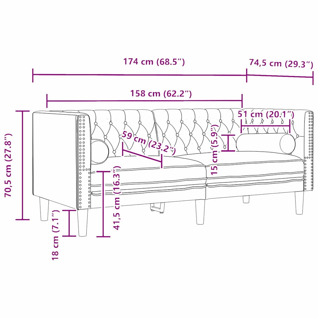 Wohnzimmer Couch 3 pcs Hellgrau 194 x 74,5 x 70,5 cm Samt