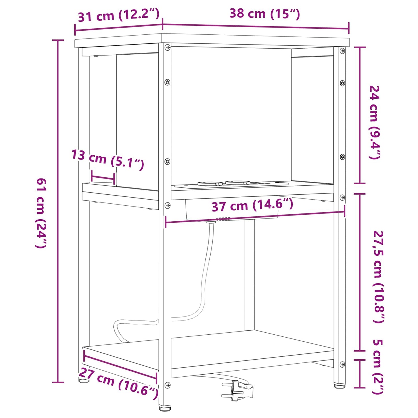 Nachttisch Sonoma-Eiche 38 x 31 x 61 cm Holzwerkstoff