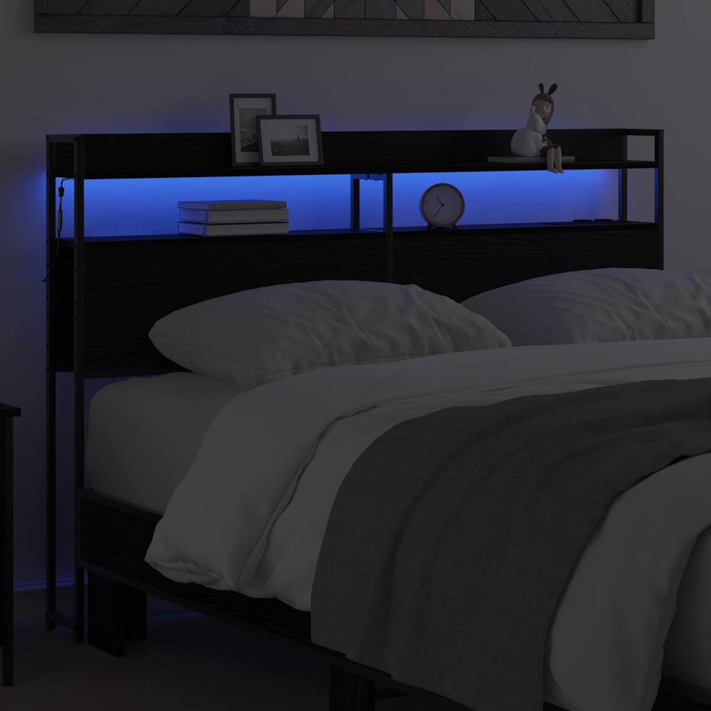 Aufbewahrungskopfteil Schwarz Eichen-Optik 135 cm Holzwerkstoff