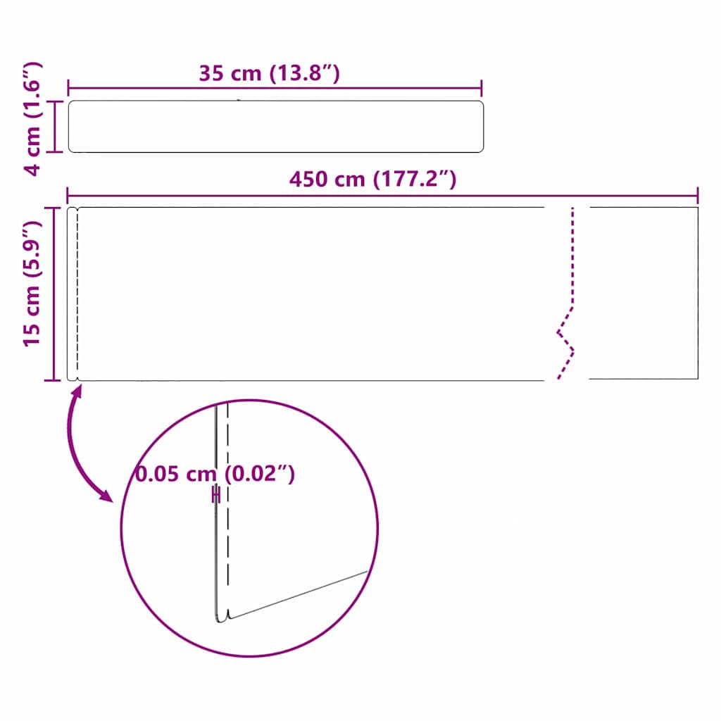 Raseneinfassung Silber 450 x 0,05 x 15 cm Edelstahl