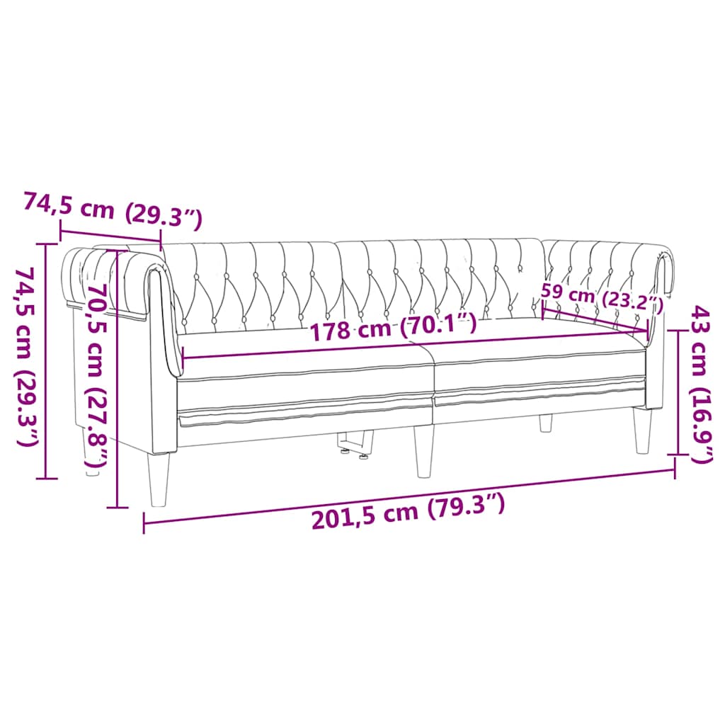 Sofa Hellgrau 201,5 x 74,5 x 74,5 cm Polyester