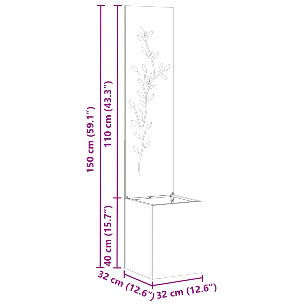 Garten Sichtschutz-Leinwand Floral Schwarz 32 x 32 x 150 cm
