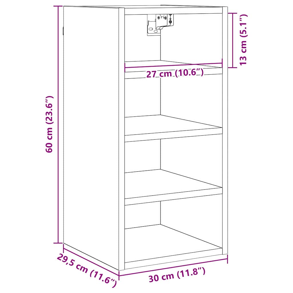 Hängeschrank mit Regal Schwarz Eichen-Optik 30 x 29,5 x 60 cm