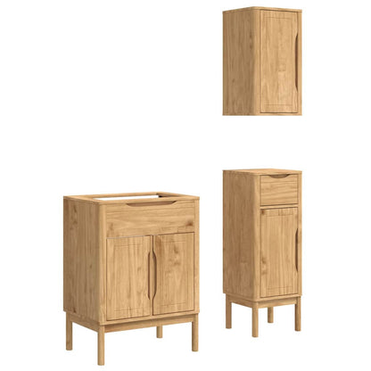 Badezimmermöbel-Set FLORO 3 pcs Wachsbraun Massivholz Kiefer