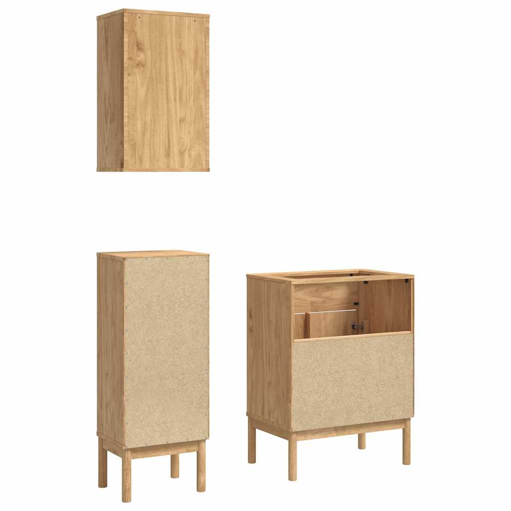 Badezimmermöbel-Set FLORO 3 pcs Wachsbraun Massivholz Kiefer