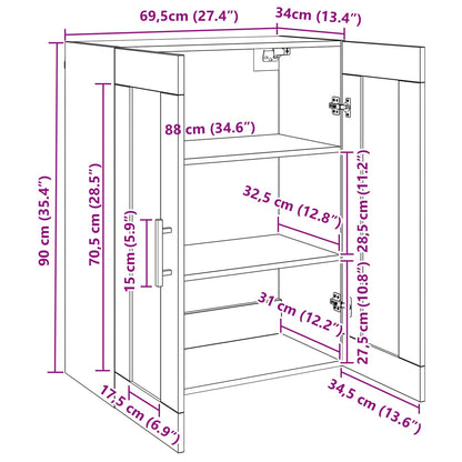 Wandschrank Wandmontiert Schwarz Eichen-Optik 69.5 x 34 x 90 cm