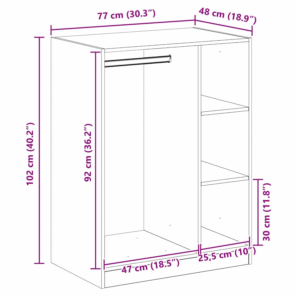 Kleiderschrank mit Regal mit Speicher Altholz 77 x 48 x 102 cm