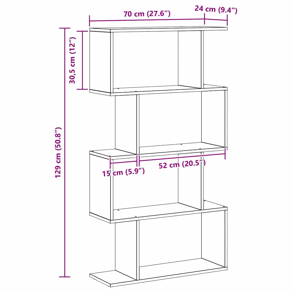 Bücherregal Schwarz Eichen-Optik 70 x 24 x 129 cm Holzwerkstoff