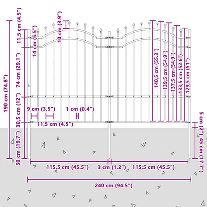 Gartenzaun Grau 240 x 190 cm Pulverbeschichteter Stahl