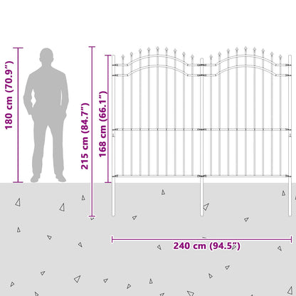Gartenzaun Grau 240 x 215 cm Pulverbeschichteter Stahl
