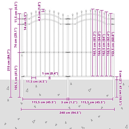 Gartenzaun Grau 240 x 215 cm Pulverbeschichteter Stahl