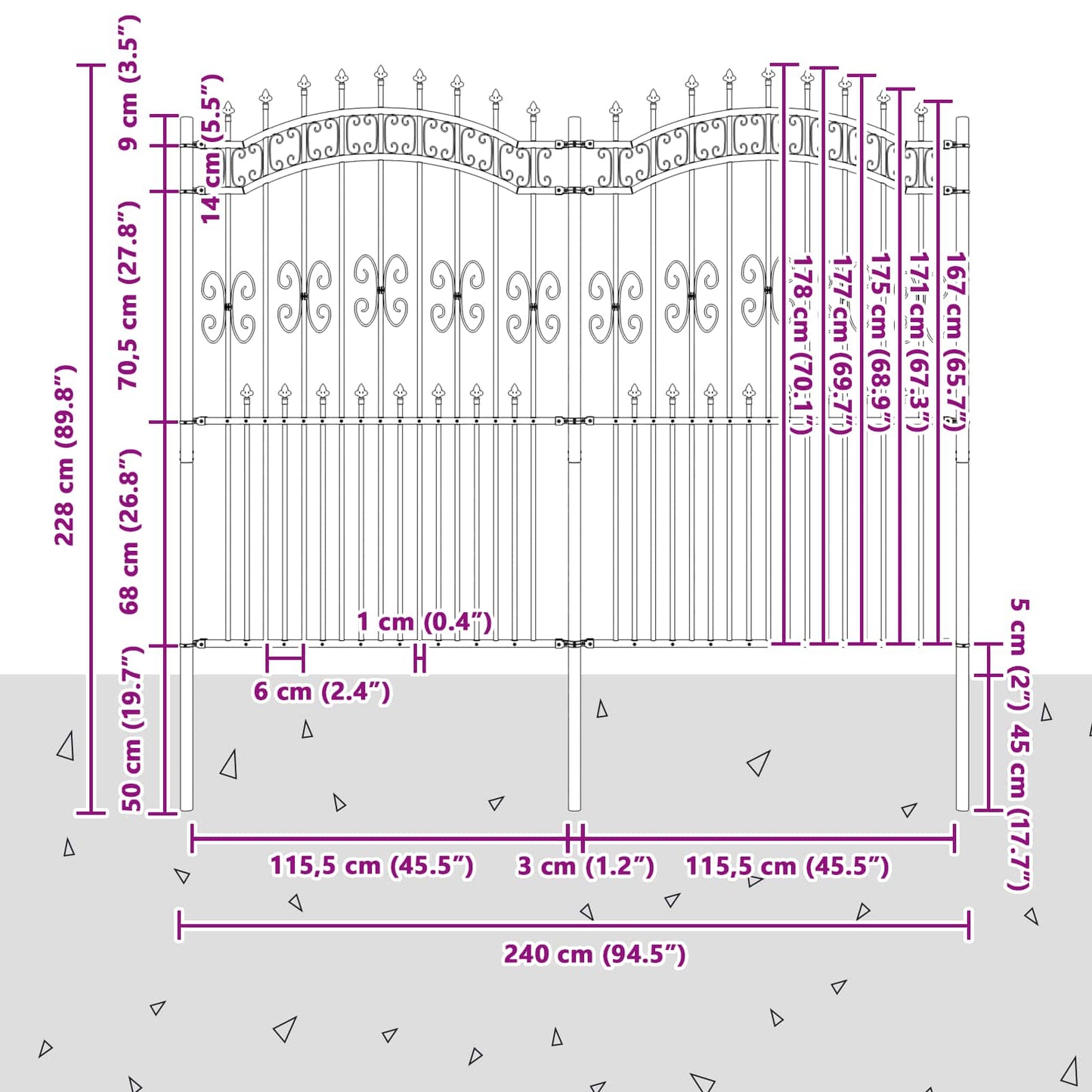 Gartenzaun Grau 240 x 228 cm Pulverbeschichteter Stahl